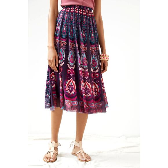 NWT Eva Franco Paisley Pleated Midi Skirt - Size 4 - Picture 1 of 6
